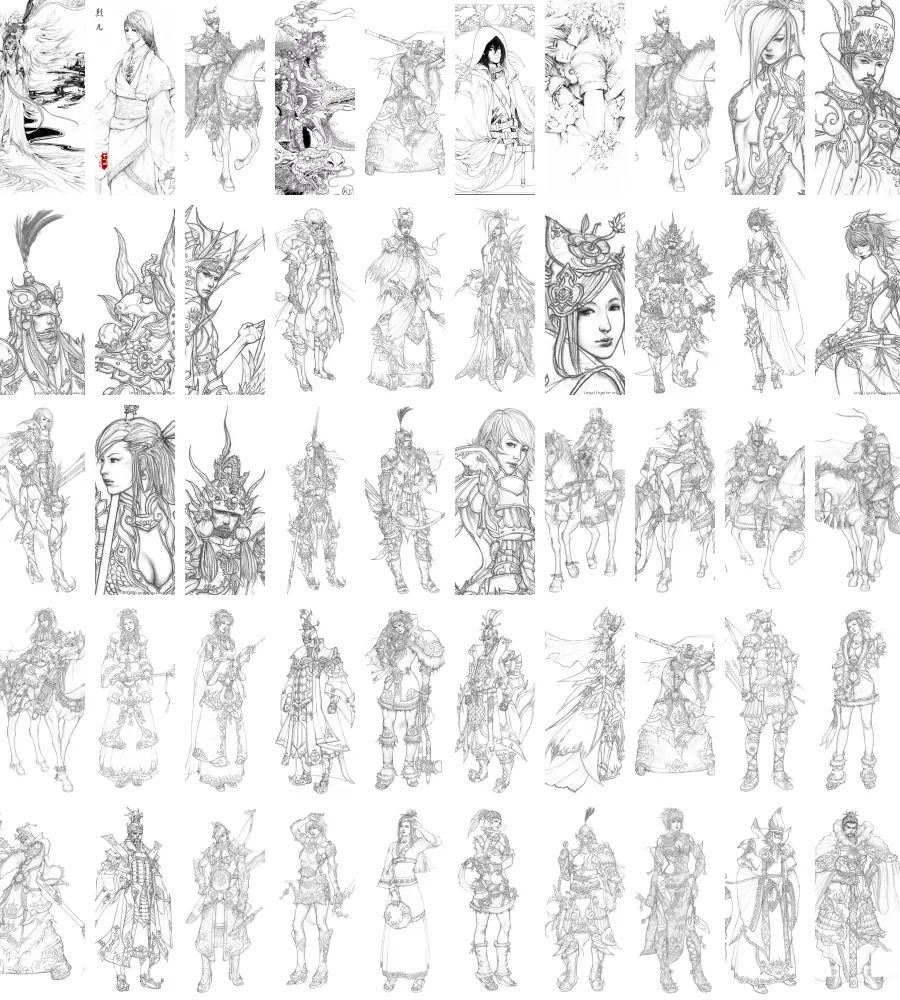 474张古风男子人物线稿卡通手绘CG古典手稿临摹素材