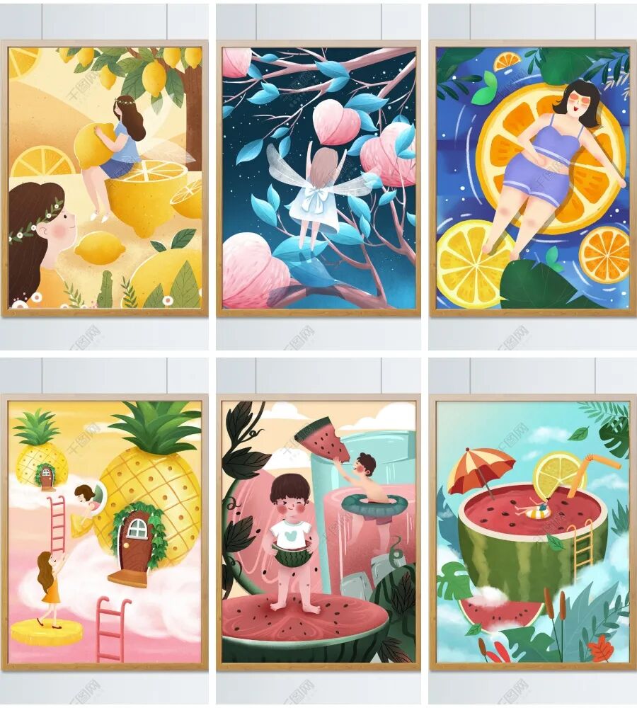 各种水果插画PSD源文件分层设计素材