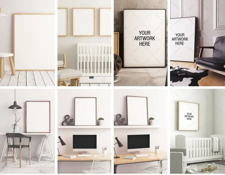 家居简约简洁小清新画框展示VI智能贴图样机PSD模板