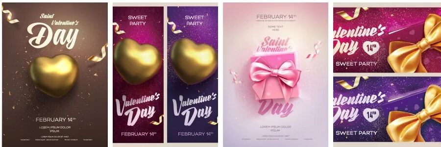 七夕情人节礼品年会背景气球蝴蝶结婚礼装饰礼品设计海报矢量素材