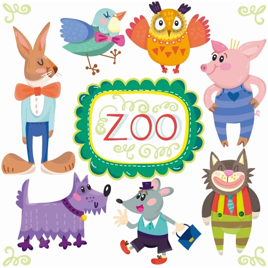 可爱动物狮子狐狸斑马恐龙卡通手绘扁平北欧插画EPS矢量素材