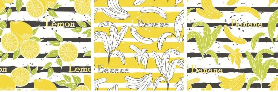 卡通炫彩柠檬水果缤纷对比色条纹无缝模式背景底纹EPS矢量素材