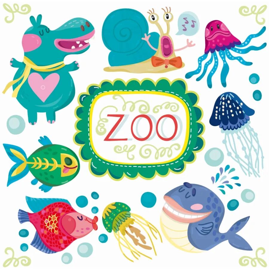 可爱动物狮子狐狸斑马恐龙卡通手绘扁平北欧插画EPS矢量素材