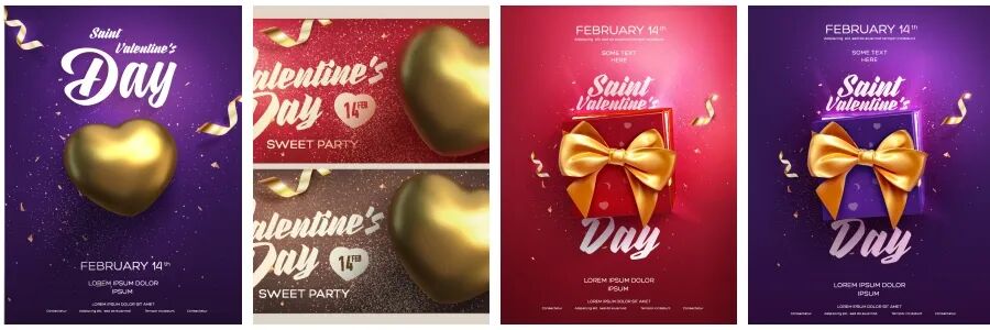 七夕情人节礼品年会背景气球蝴蝶结婚礼装饰礼品设计海报矢量素材