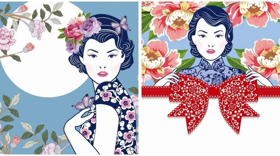 复古风传统东方女士古典美女插画插图中国风元素AI矢量素材