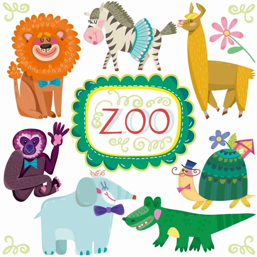 可爱动物狮子狐狸斑马恐龙卡通手绘扁平北欧插画EPS矢量素材