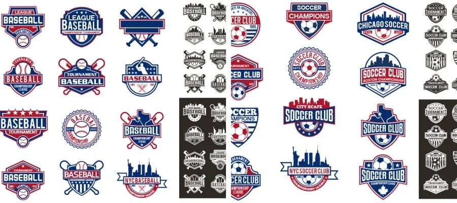 百款足球篮球棒球网球冰球高尔夫体育运动图标LOGO模板AI矢量素材