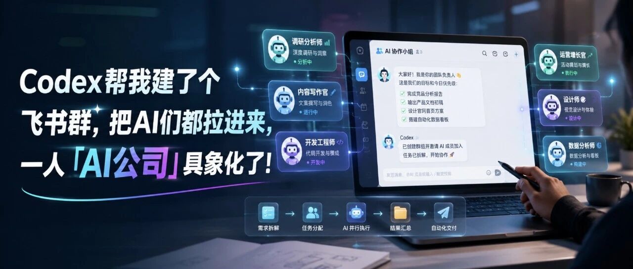 Codex帮我建了个飞书群，把AI们都拉进来，一人「AI公司」具象化了！