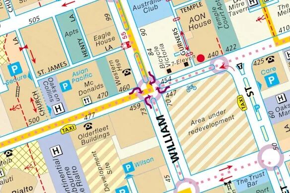 Four hook turns at the intersection of William and Collins streets