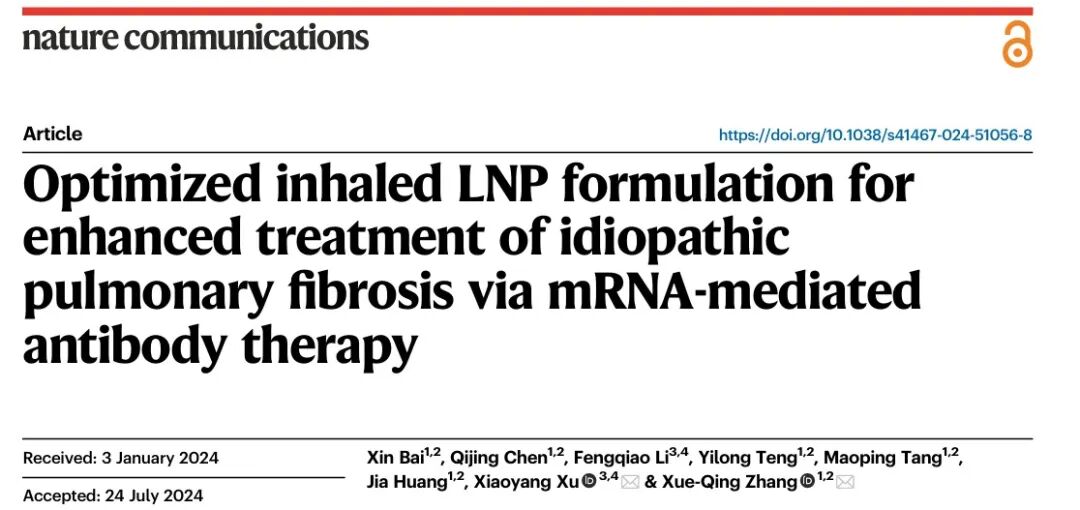 优化吸入LNP制剂，通过mRNA介导的抗体治疗增强特发性肺纤维化的治疗