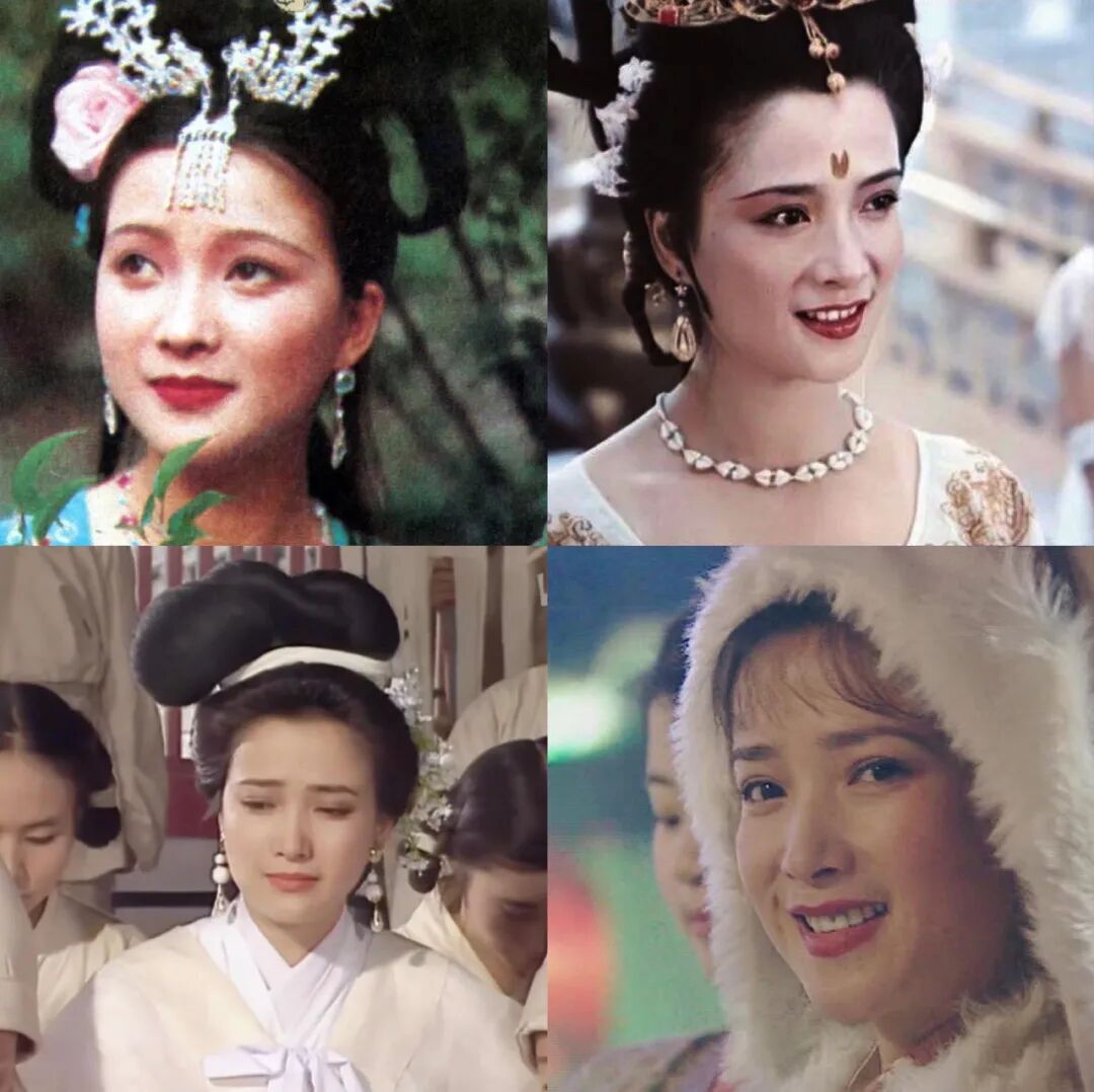 何晴分别饰演怜怜（左上）、秦可卿（右上）、小乔（左下）、李师师（右下）