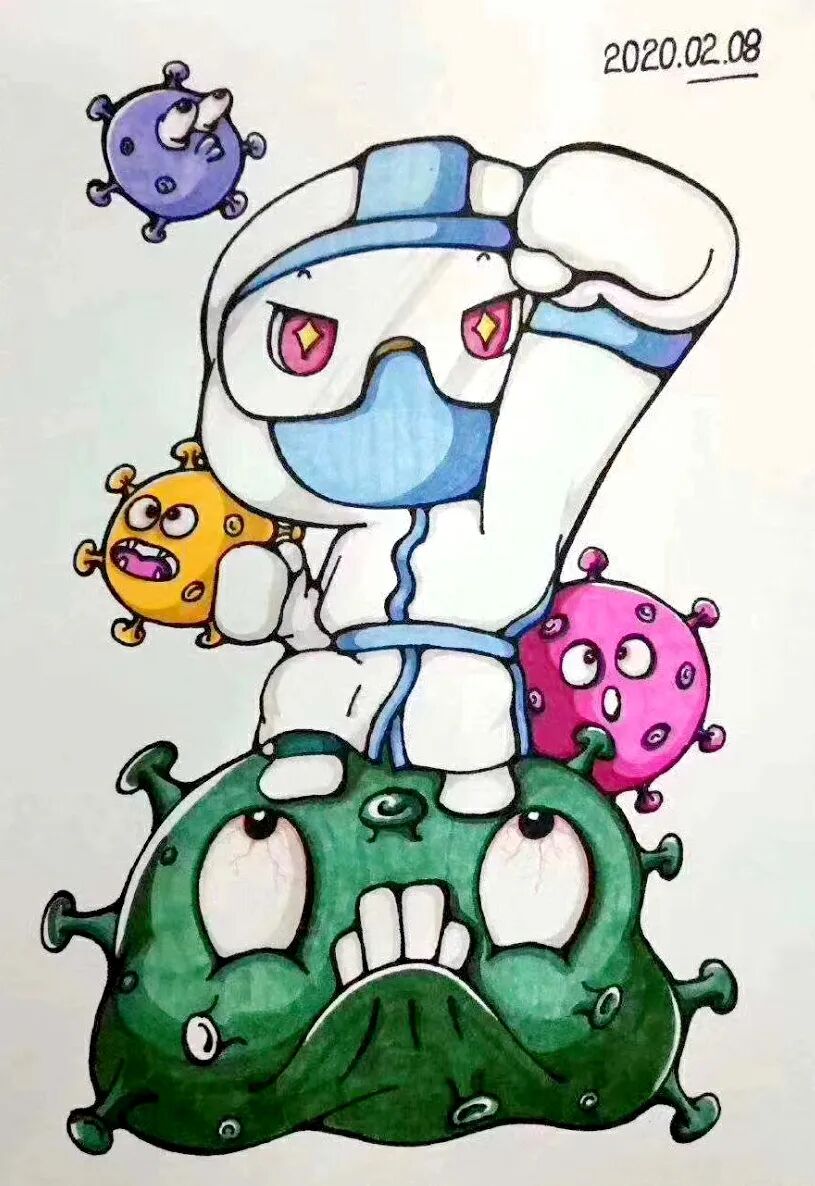 抗击疫情绘画