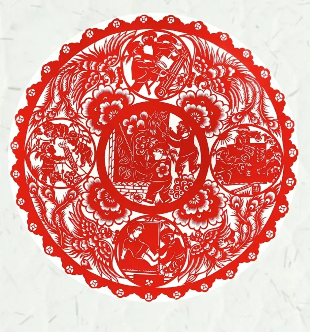 静乐剪纸始于汉代,种类主要有墙花和窗花两大类,通常用纸,布料,皮革等