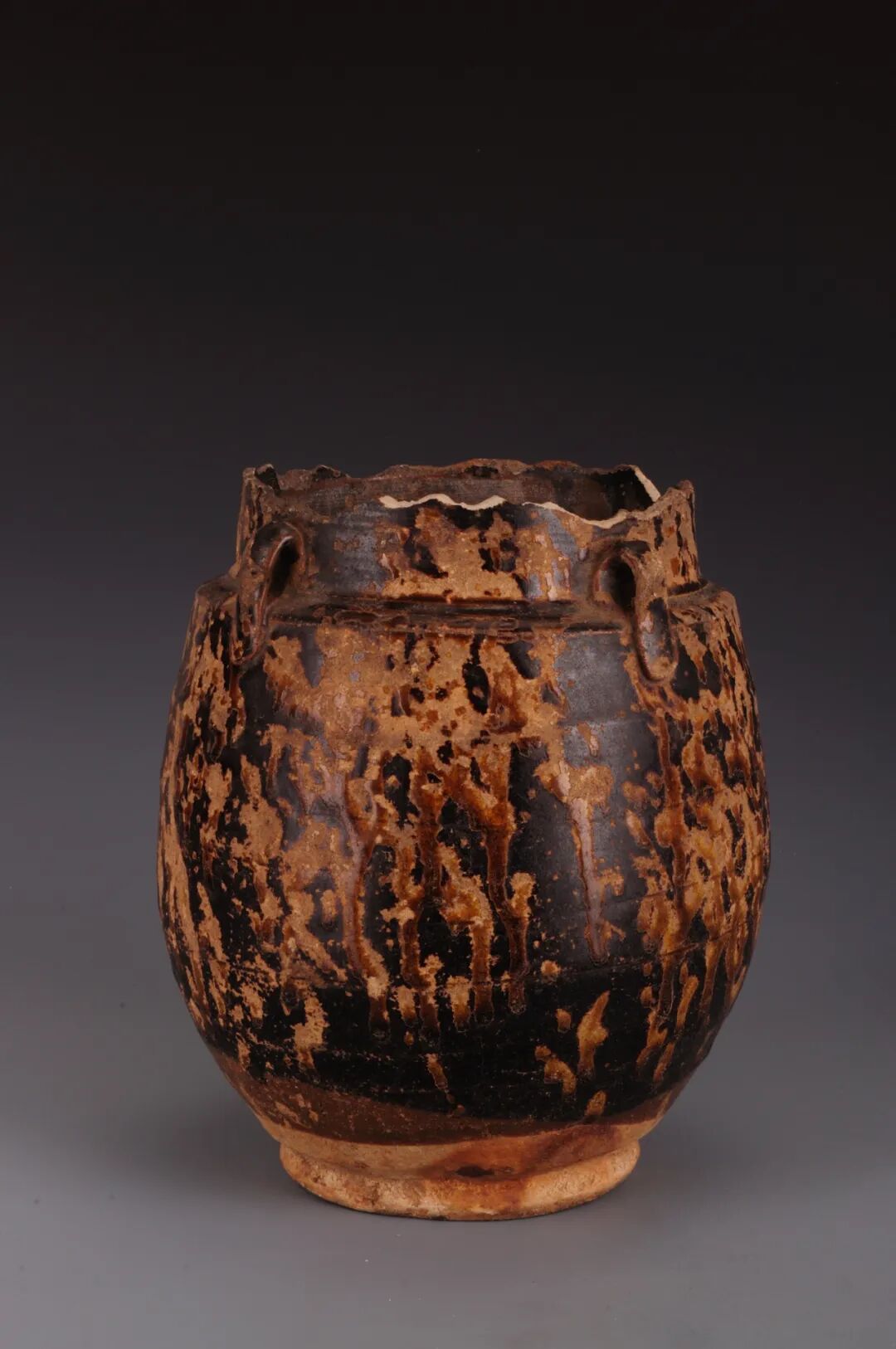 古陶磁】吉州窯系 斑褐釉三耳小壷・褐釉斑三