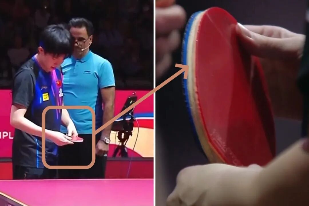 混双开赛前王楚钦球拍出现突发情况