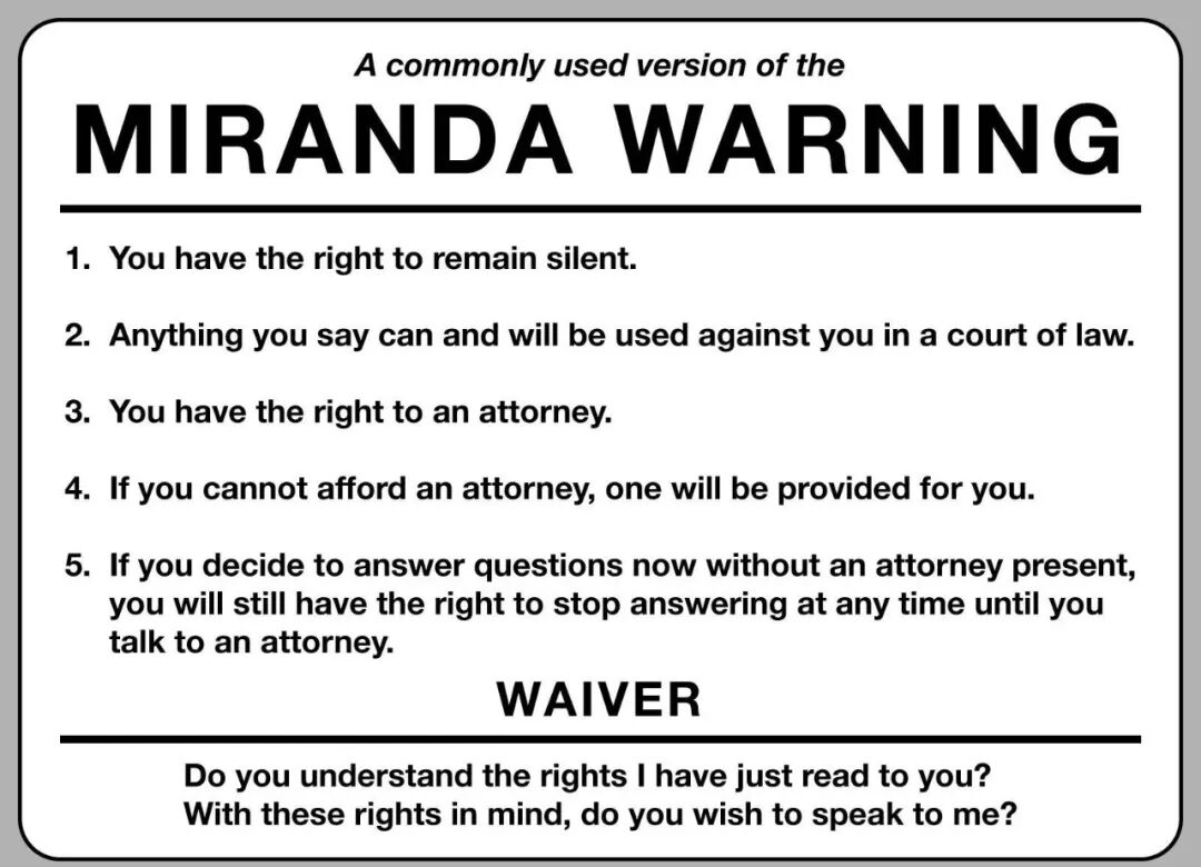Miranda Warning Card Printable - UK Printable Hub