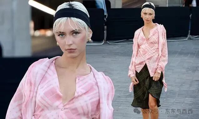 Iris Law wears a pink checked blouse with a ruffled midi skirt as Burberry  launches latest collection during London Fashion Week | Daily Mail Online