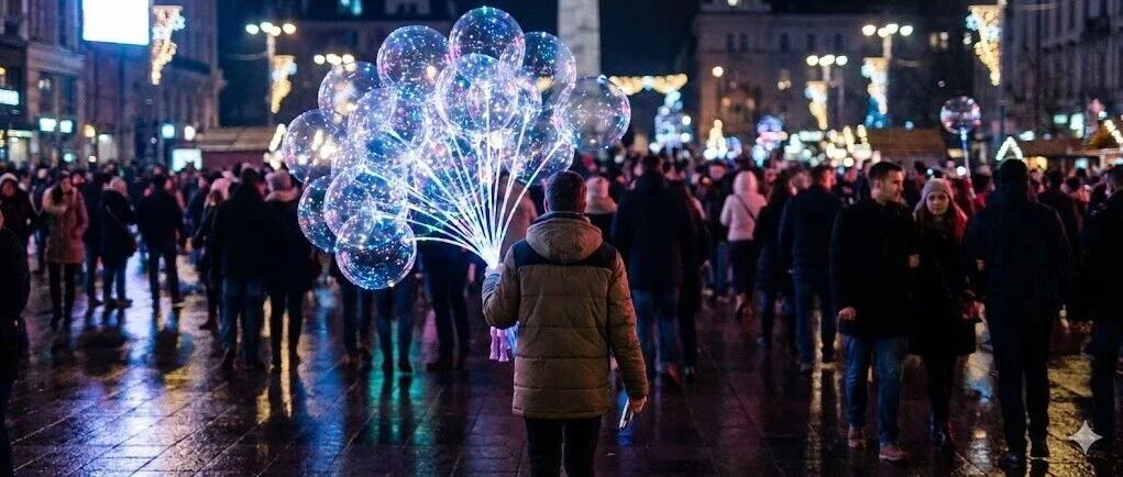 跨年夜卖气球的大学生们