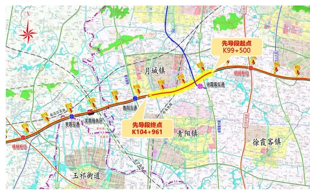 沪武高速公路无锡段(江阴段)路线走向示意图扩建后设互通式立交5处