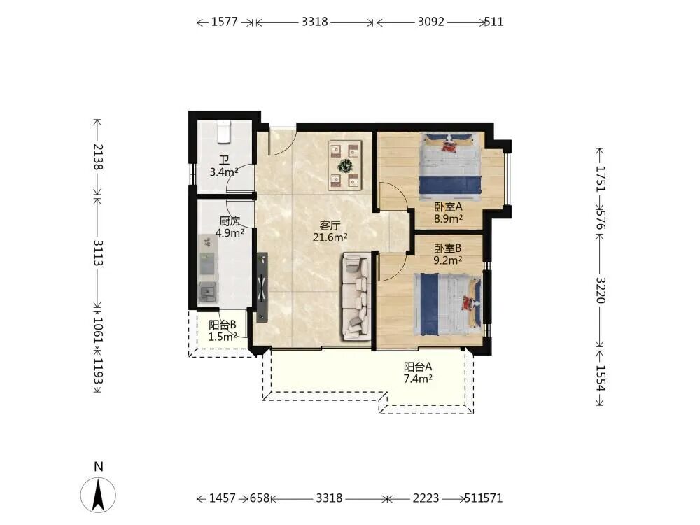 天河北二手房【协和新世界】74平，总价789万！