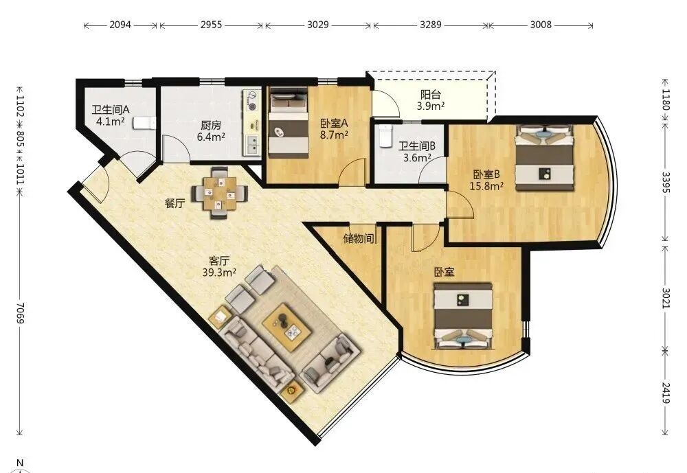 天河北二手房出售，帝景苑，124平，1100万！