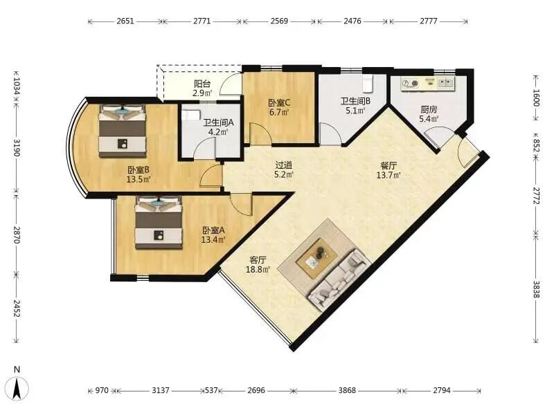 天河北二手房【帝景苑】110平，总价950万！