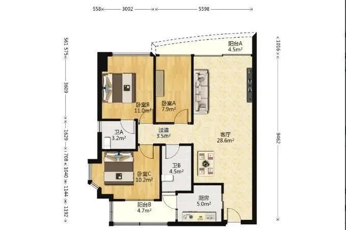 天河北二手房出售，天誉花园109平！