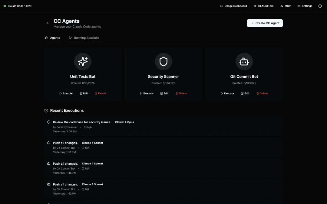 CC Agents interface showing custom AI agent configuration