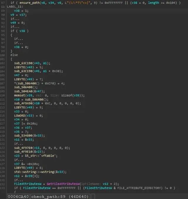Figure 2. IDA snippet for the path traversal and file checks
