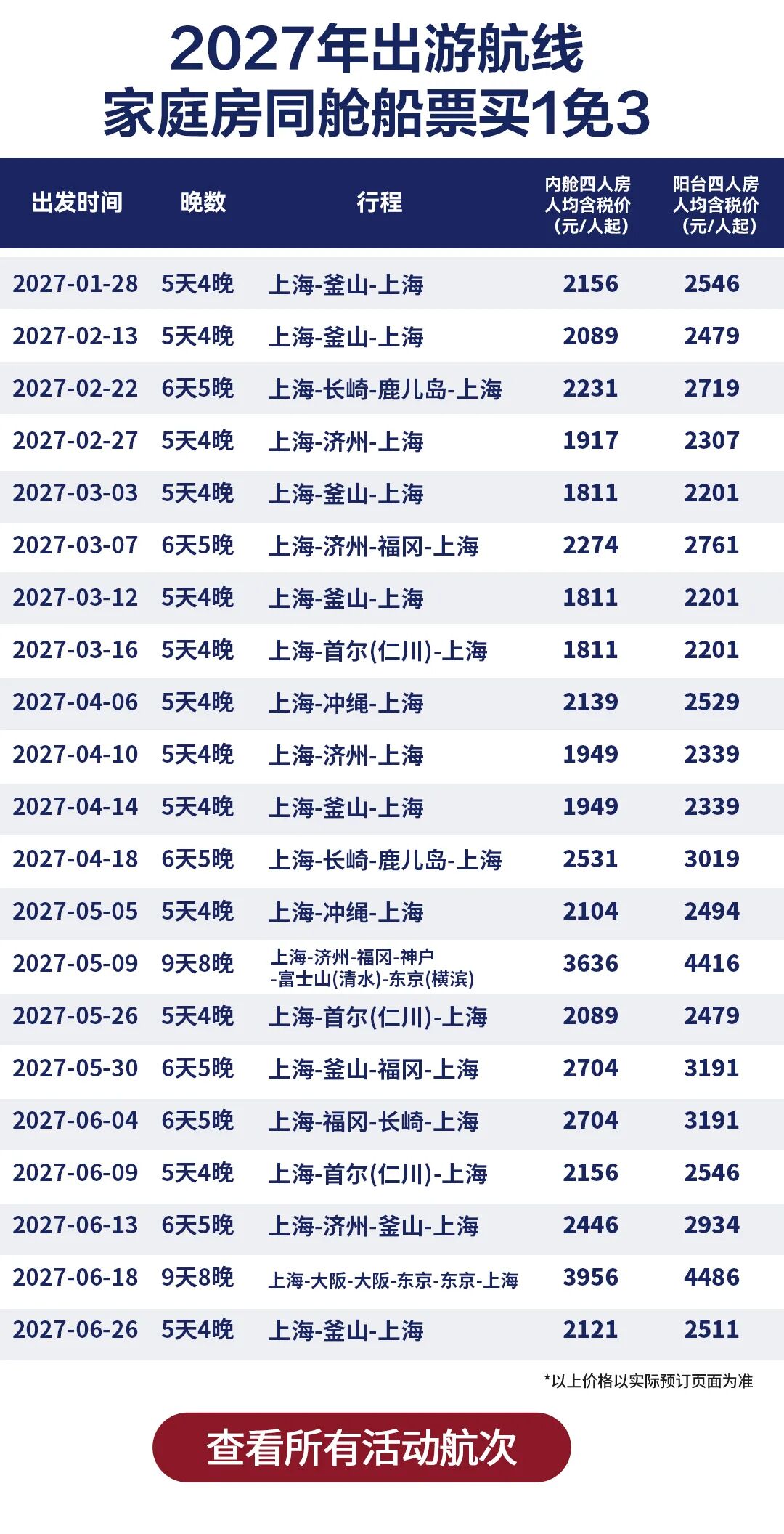 皇家加勒比游轮促销：上海香港出发一票两国家庭房买1免3低至1811元