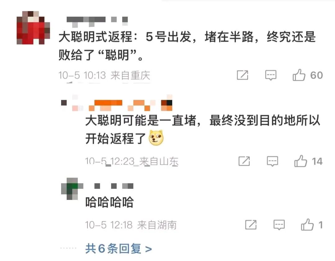 第一批返程大聪明已堵在路上