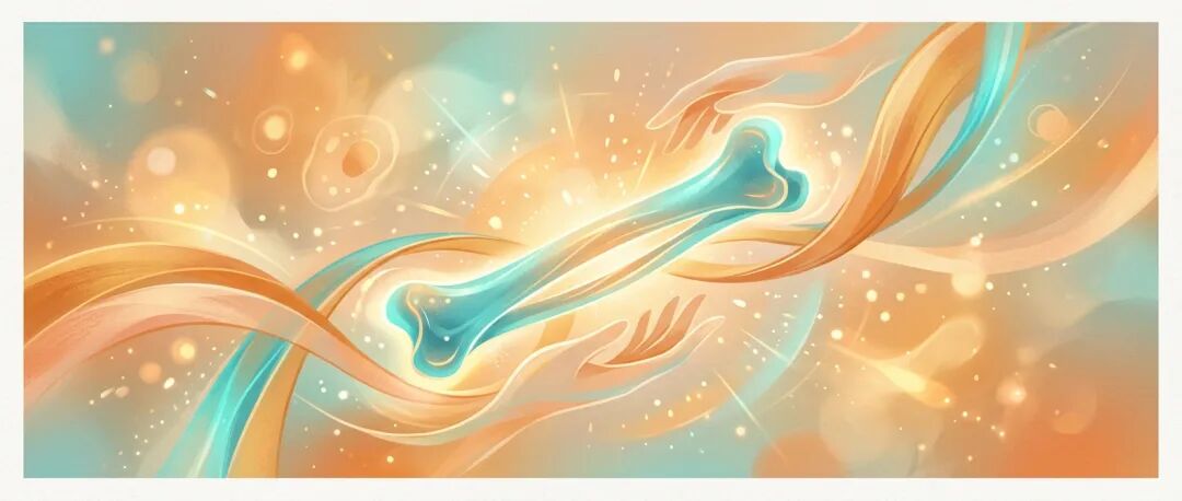 温暖的抽象医学插画，象征着对骨骼的保护与希望