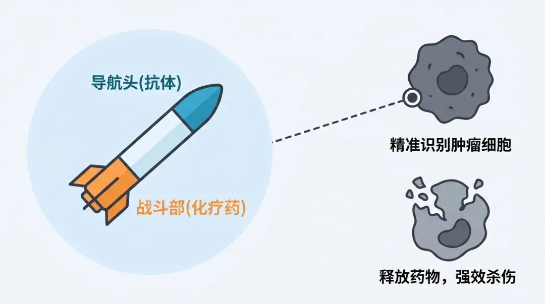 ADC药物“生物导弹”作用原理示意图