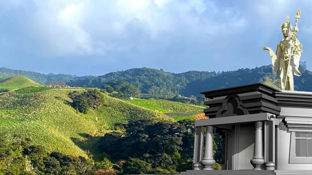 Residents in Waiwera Valley, north of Auckland, are frustrated Auckland Council has allowed the building of a 16.5m Buddhist statue without public input. Photo / Herald montage