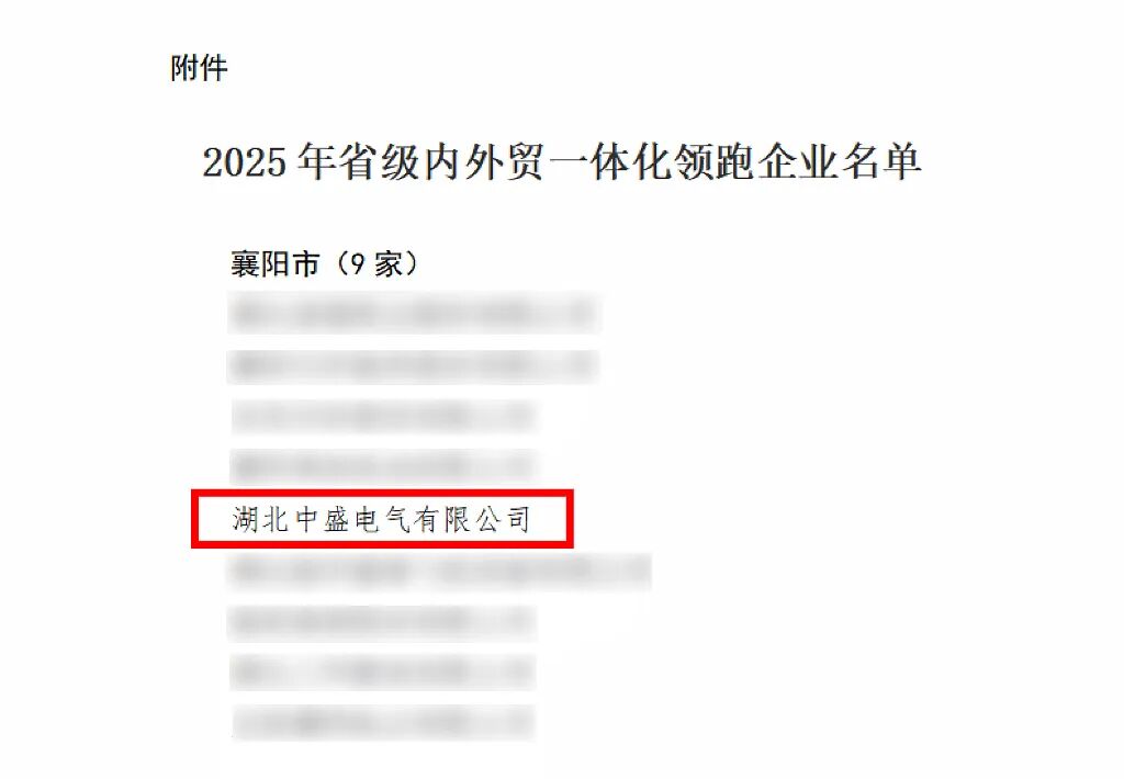 中盛電氣入選省級內(nèi)外貿(mào)企業(yè)名單