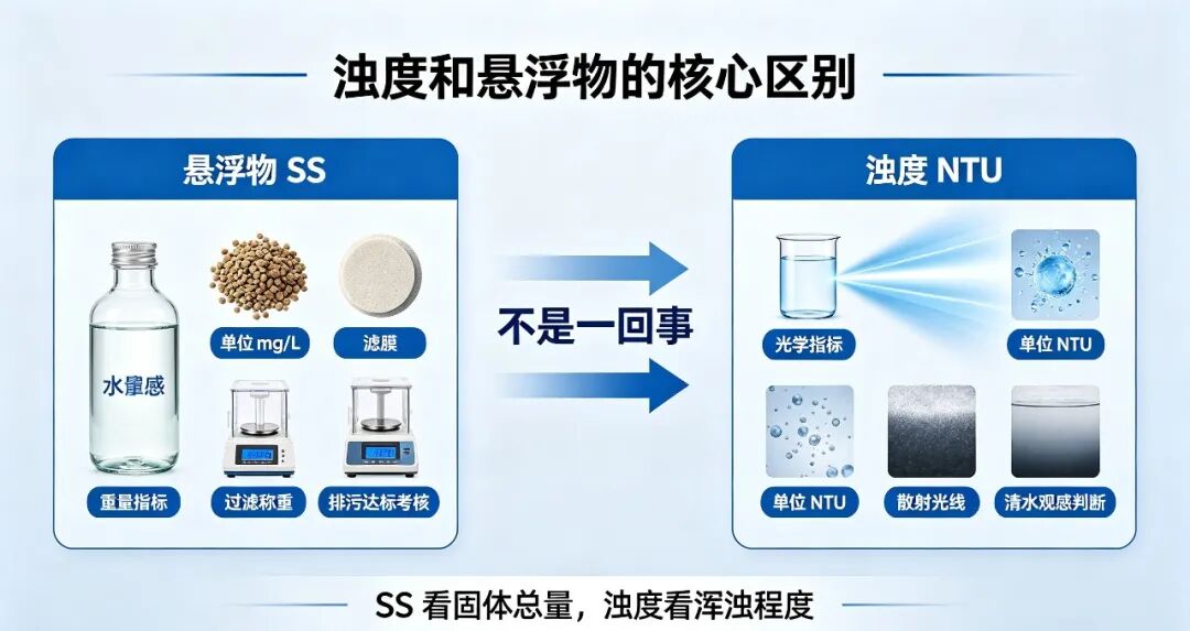 华美水质答疑课堂丨污水人必懂：浊度和悬浮物傻傻分不清？1分钟讲透