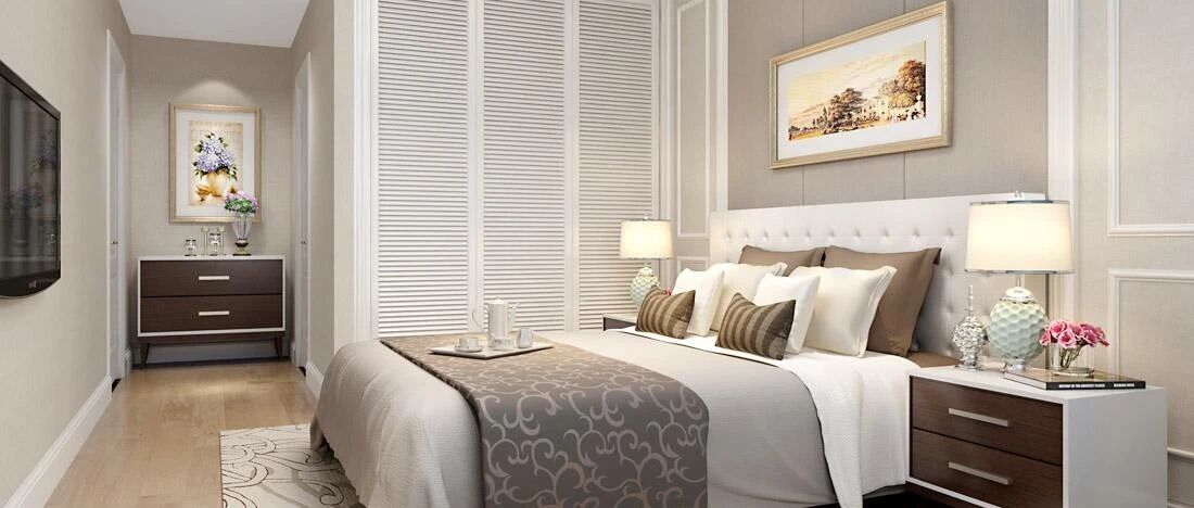 床铺斜45度摆放，能多出一个斜角衣帽间，这简直是小户型的福音