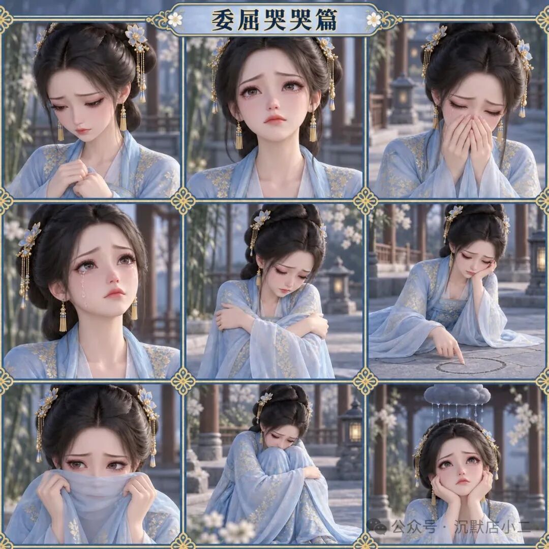 古风少女表情九宫格·委屈哭哭篇 效果图样例