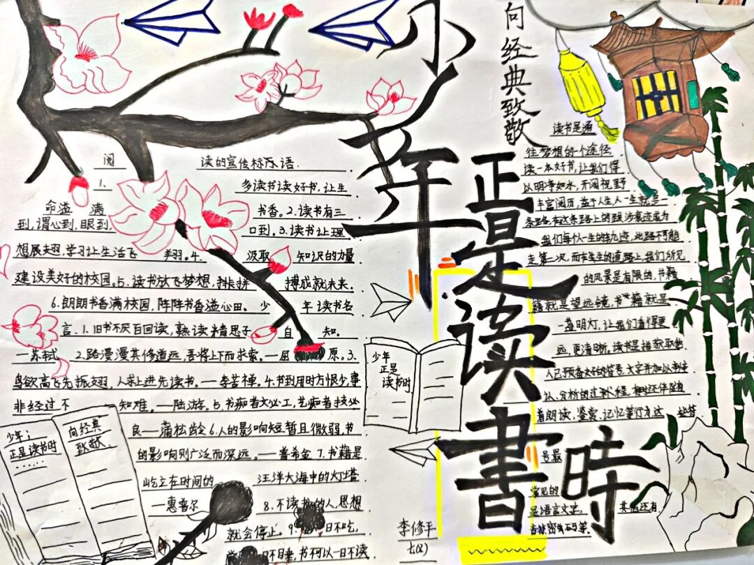 「南阳市卧龙区博雅学校」初中部"少年正是读书时"手抄报