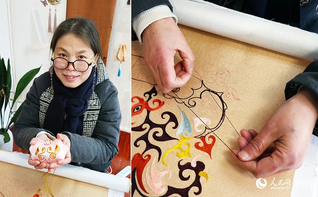 汪宣珍正在做刺绣。人民网记者 王郭骥摄