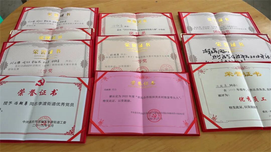 冯朝勇近年获得的部分荣誉证书。记者 何乾健 摄