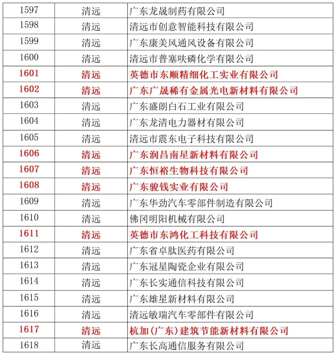 2024年专精特新中小企业名单（清远）