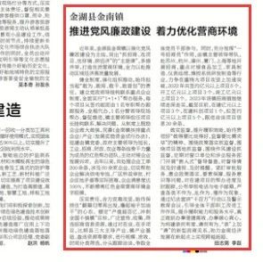 新华日报:金湖县金南镇推进党风廉政建设 着力优化营商环境