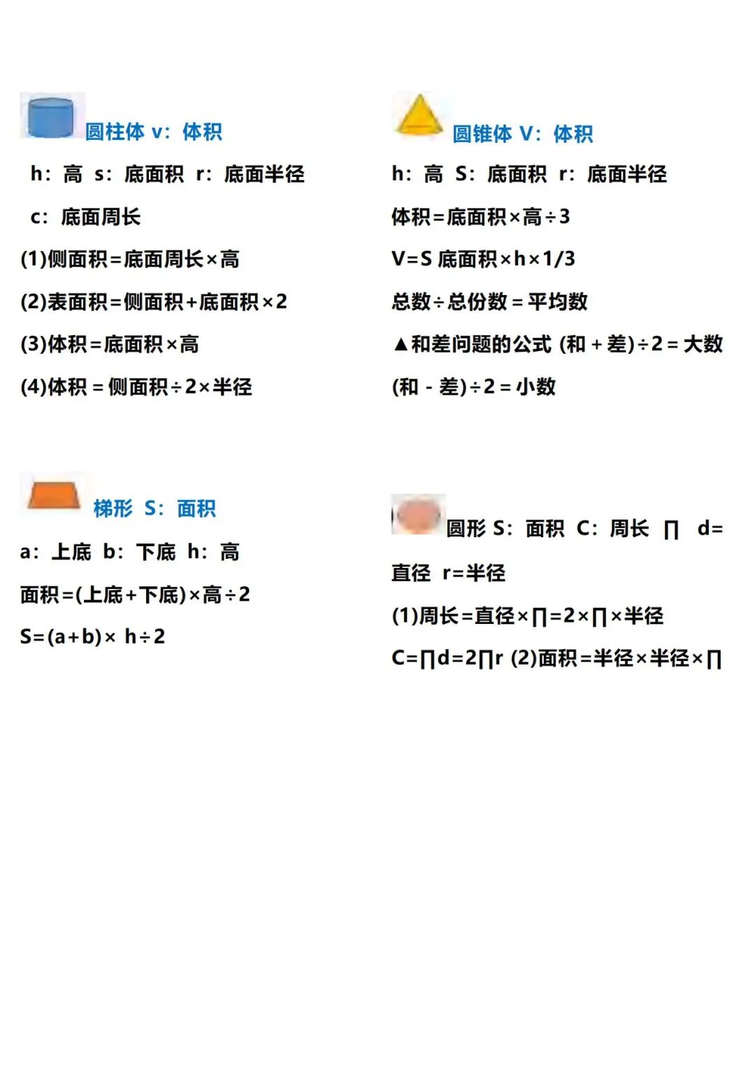 2025年四年级上册数学《全册图形计算公式》（共8页），电子版可下载打印
