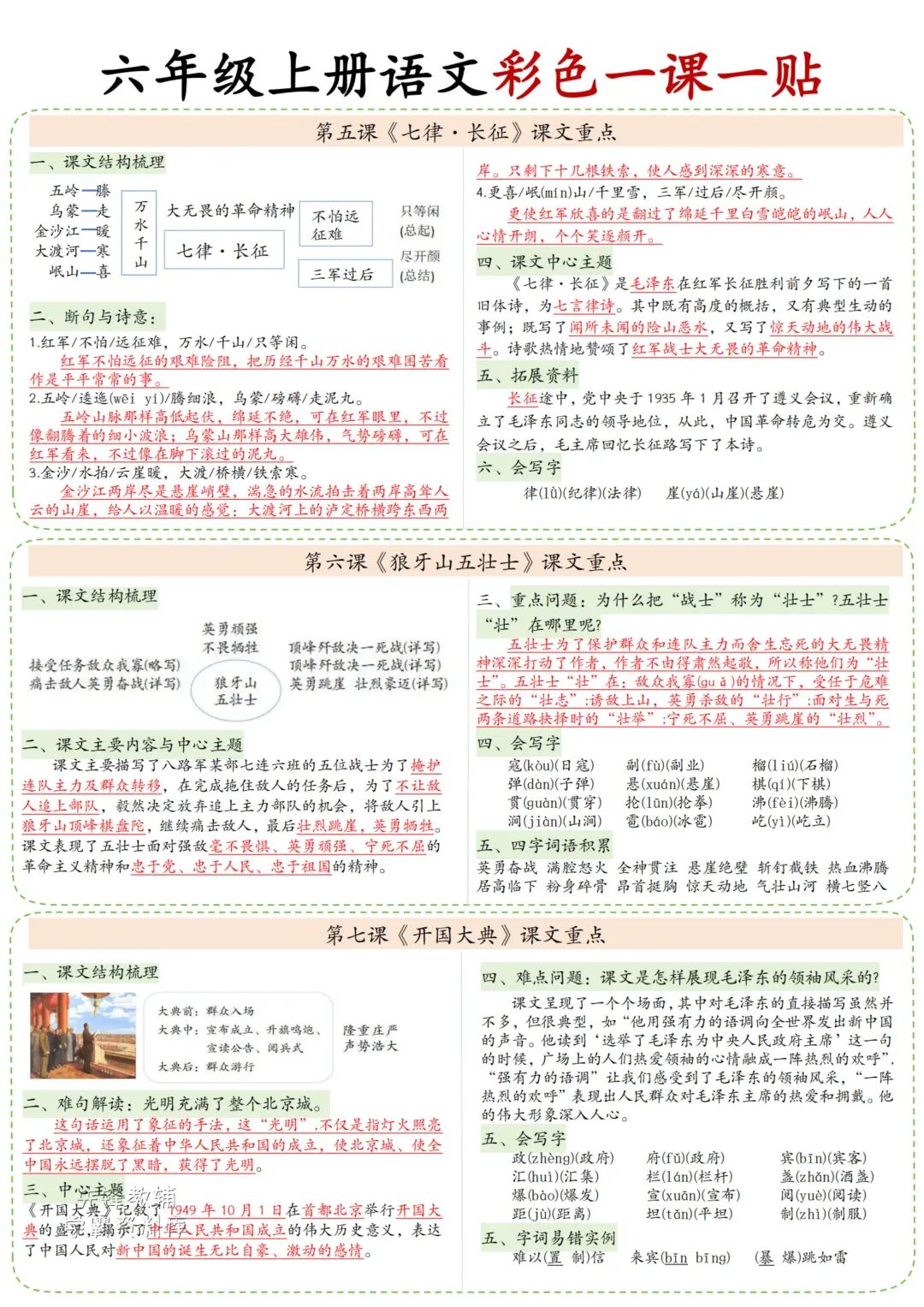 2025年六年级上册语文《彩色课课贴》（共8页），电子版可下载打印