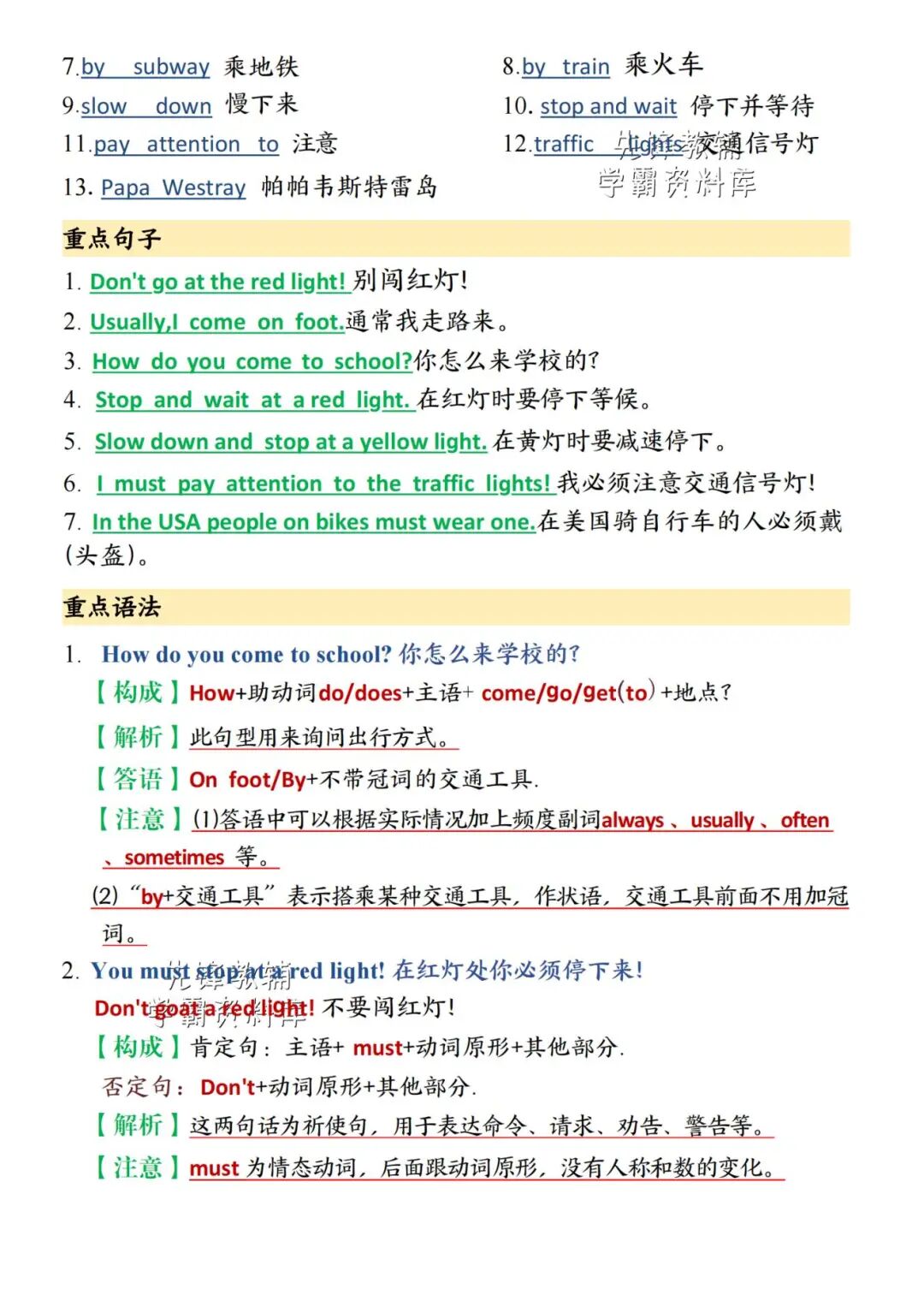 2025年六年级上册人教版英语《全册单元知识点汇总》（共9页），电子版可下载打印