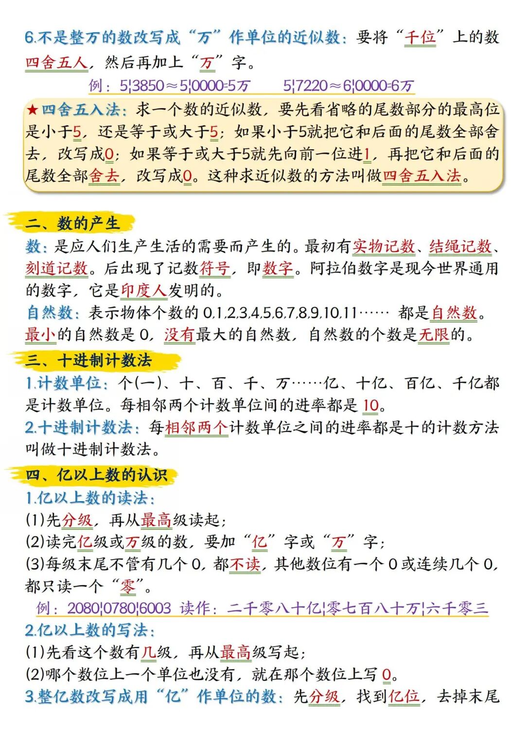 2025年四年级上册数学《重点知识点归纳整理》（共14页），电子版可下载打印