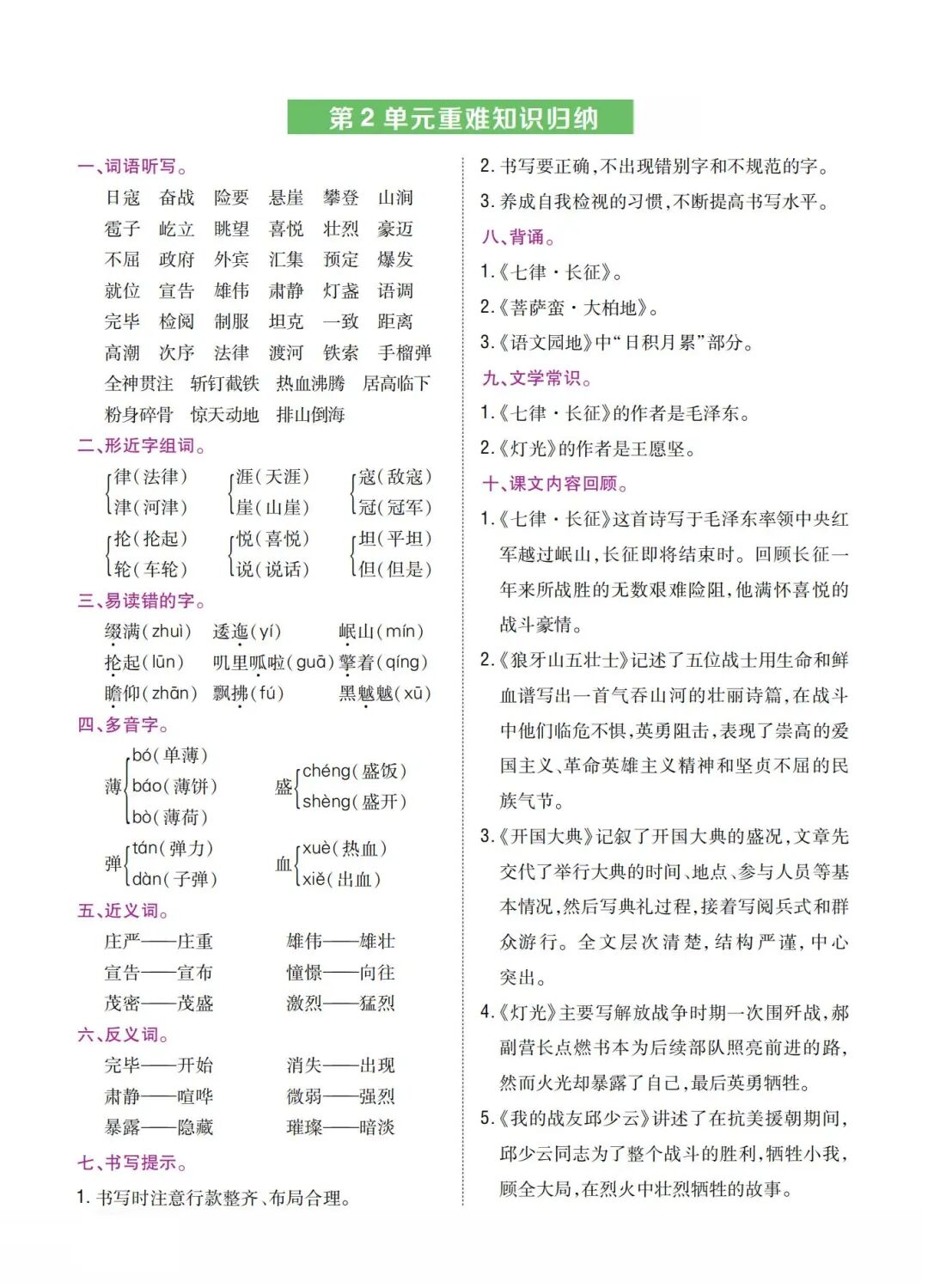 2025年六年级上册语文《单元重难知识归纳》（共8页），电子版可下载打印