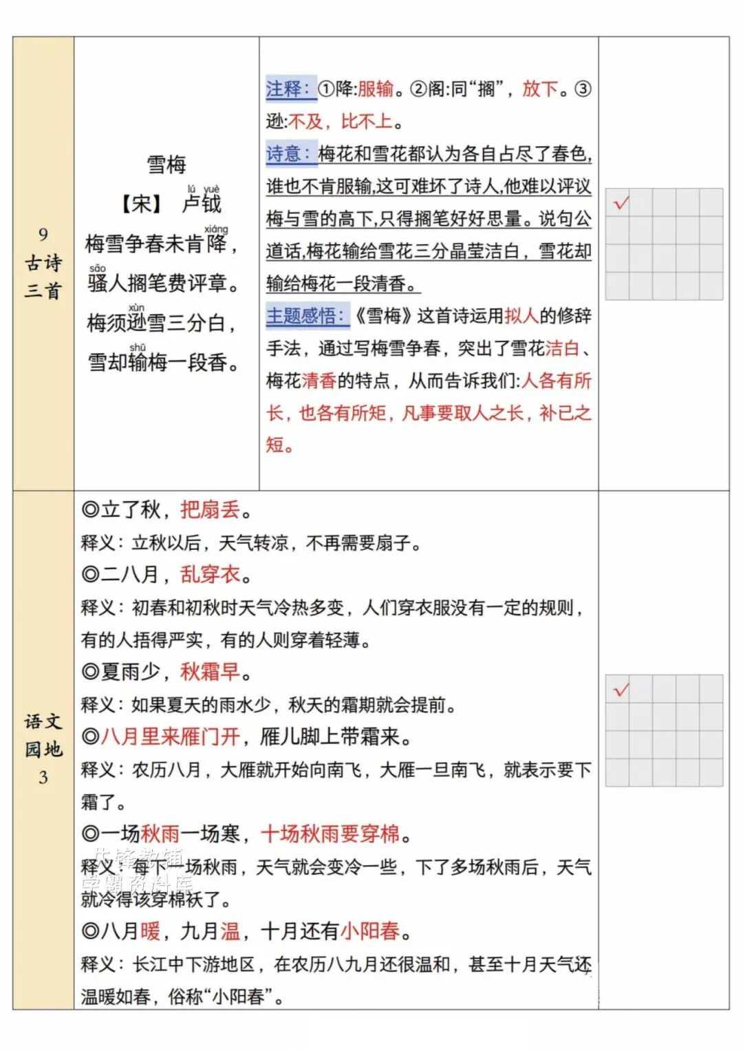 2025年三升四年级上册语文《暑假预习必背课文闯关表》（共7页），电子版可下载打印