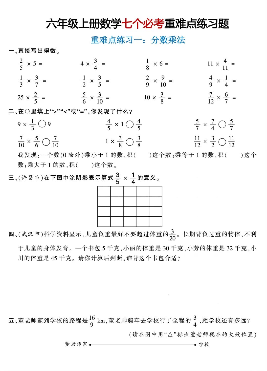 2025年六年级上册数学《暑假预习七个必考重难点题型》（含答案共16页），电子版可下载打印